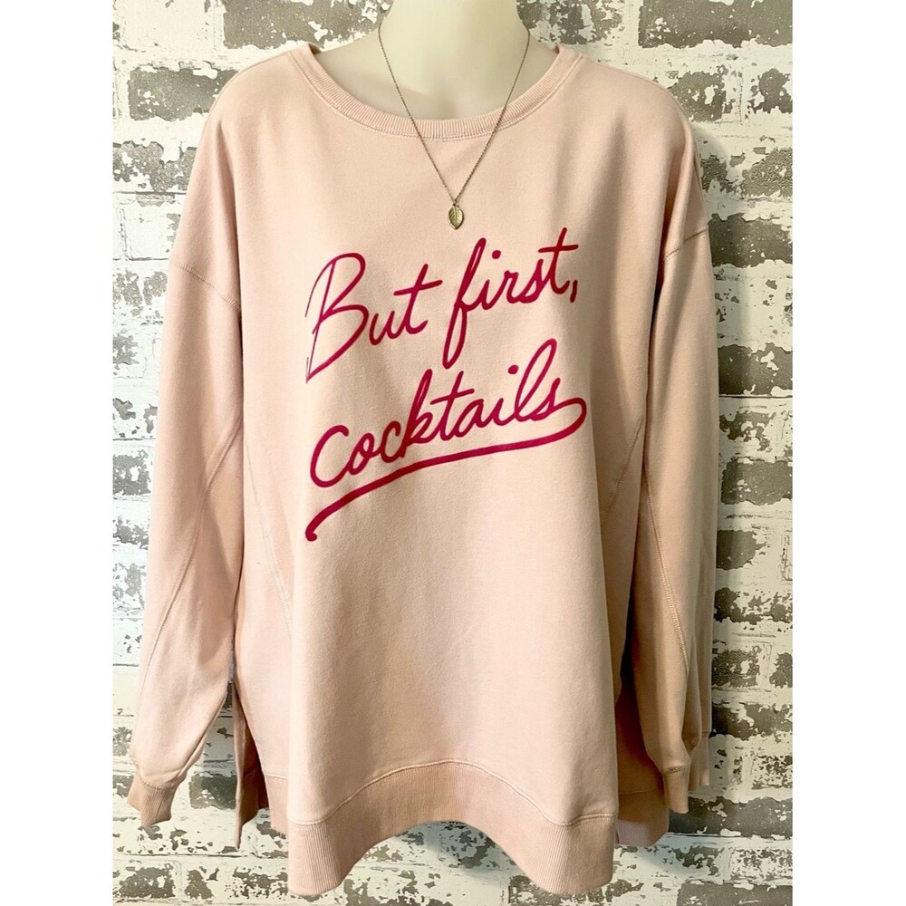 Wildfox But First Cocktails Sweatshirt XL Blush Pink Oversized Lounge Casual